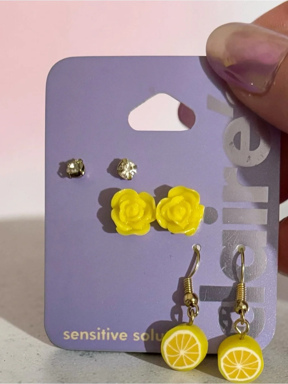 Claire's Lemon Drop Earrings Yellow Rose Flower Stud Earring 3 Pair Set